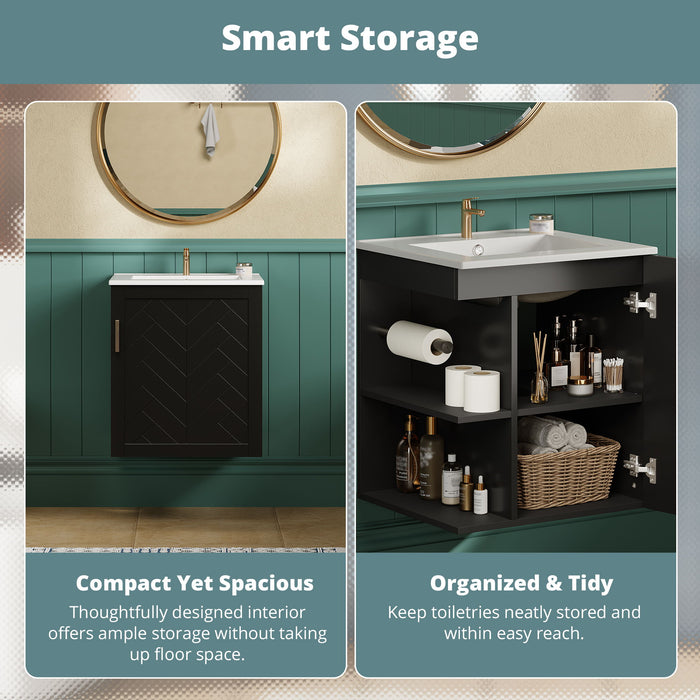 Modern Wall Mounted Bathroom Cabinet With Side Shelf And Ceramic Sink