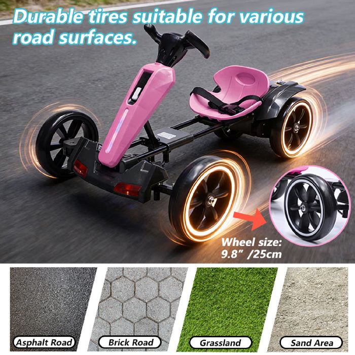 Electric Kids Pedal Go Kart With Adjustable Seat, Foldable Design