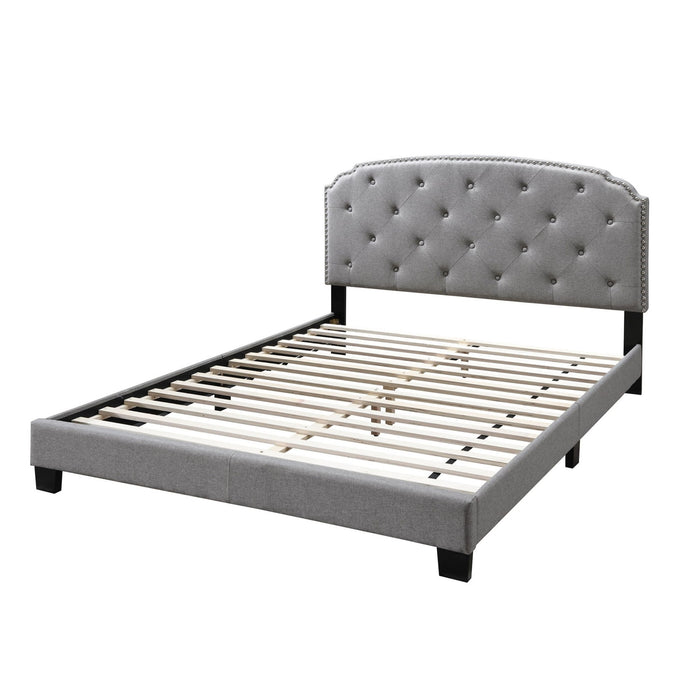 Button Tufted Bed With Nailhead Trim