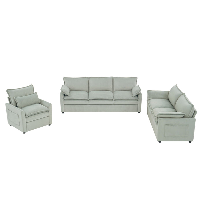 Modern Sofa Set With Double Layer Cushion And Side Storage Pockets