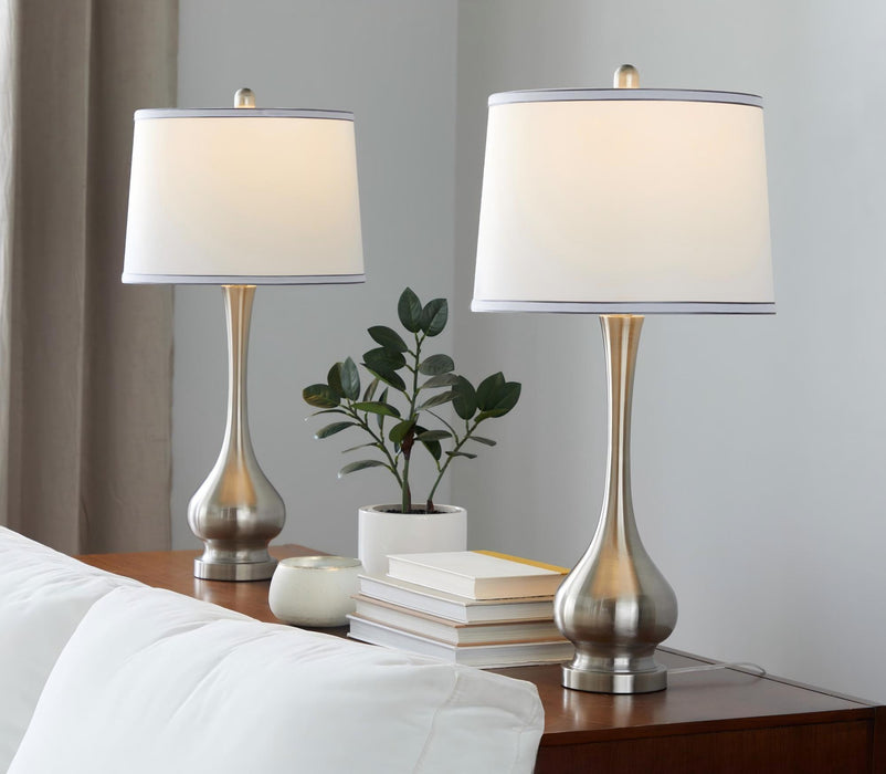 Cairo - Contemporary Table Lamp (Set of 2) - Nickel / White / Silver Trim