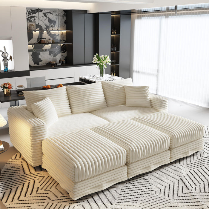 Deep Seat Convertible Sofa With Soft Pillows And Ottomans