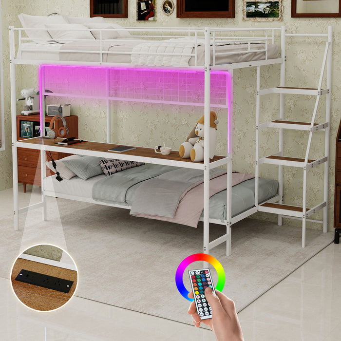 Bunk Bed With Built In Desk And LED Lighting