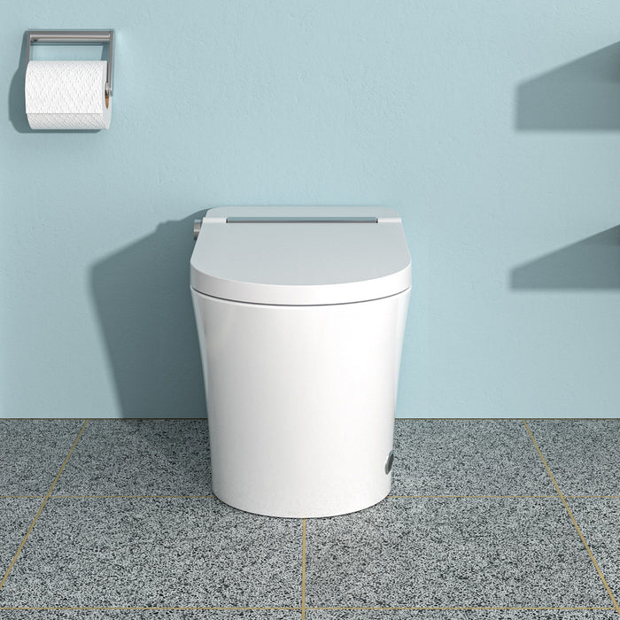 Smart Toilet With Bidet Built In, Auto Open & Close, Elongated Heated Seat, Foot Sensor Flush, LED Display, Warm Water Wash - White