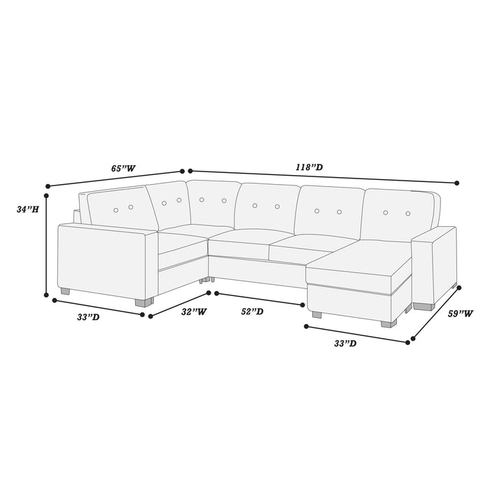 Reversible Chaise U - Sectional Couch, Upholstered Living Room 3 Piece Set - Blue