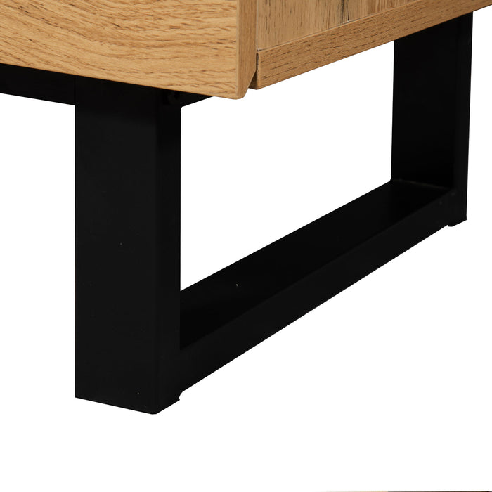 TV Stand For 80'' TV With Double Storage Space, Media Console Table With Drop Down Door