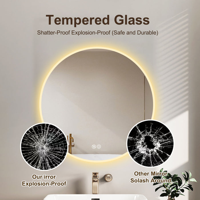 Round LED Bathroom Mirror With Adjustable Lights, Anti Fog & Dimmable For Home Decor - Silver