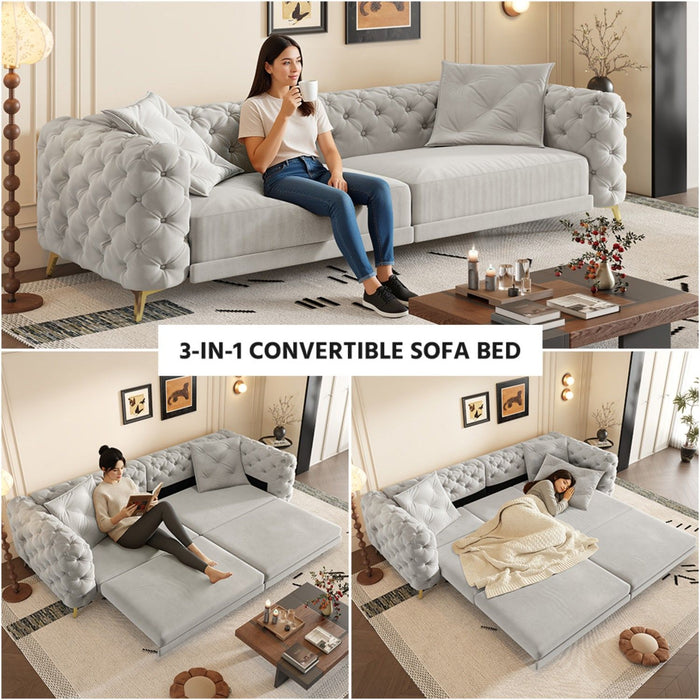 3 In 1 Convertible Sleeper, Deep Seat Pull Out Sofa Bed, Button Tufted