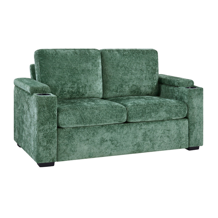 Pull Out Sofa Bed Loveseat With Twin Mattress, Cup Holders And Arm Storage