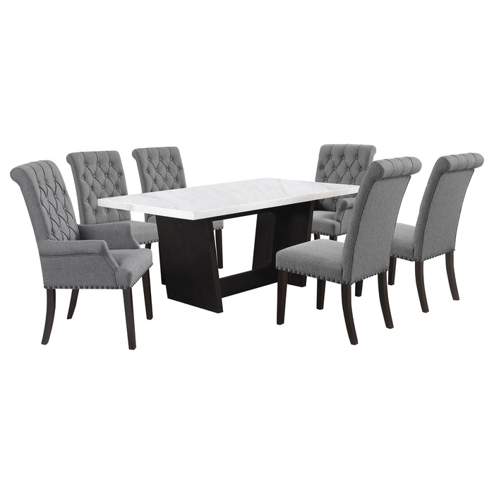 Gather - 7 Piece Dining Table Set With Base And Chairs - Gray / White / Black