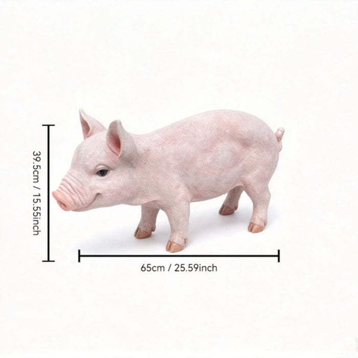 Cute Pig Garden Statue, Farm Pig Figurine Lawn Ornament, Weatherproof Outdoor Sculpture Decor - Baby Pink