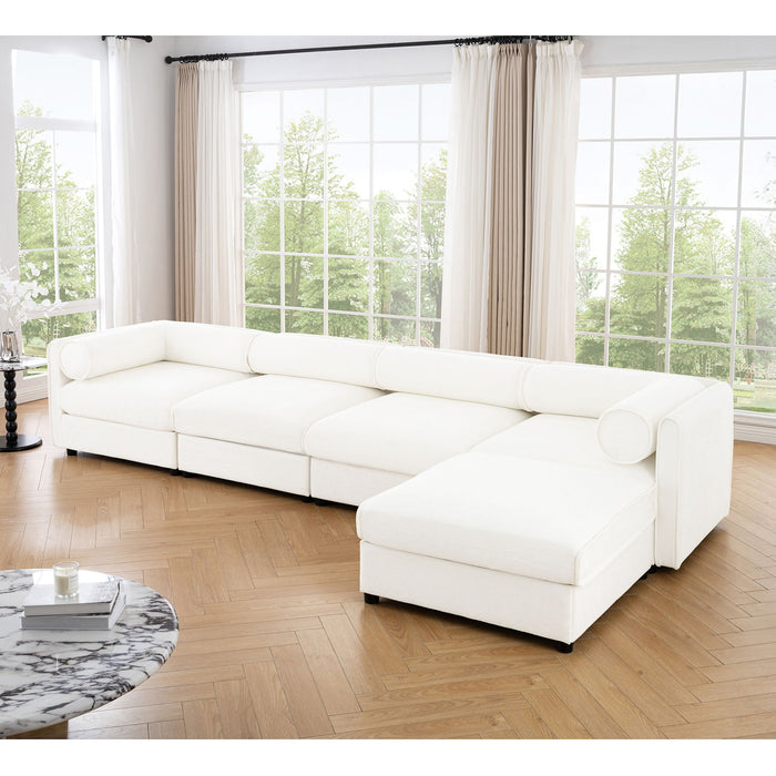 Contemporary Elegant White Chenille Sofa With Storage And Ottoman