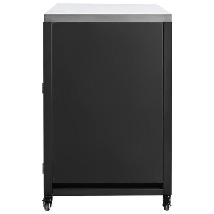 Versatile Outdoor Cabinet With Folding & Expandable Work Surfaces, Ample Storage Space, And Lockable Wheels - Matte Black