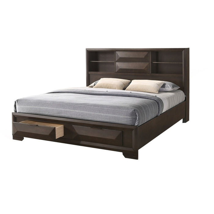 Contemporary Style Bed With Bookcase Headboard And Footboard Storage