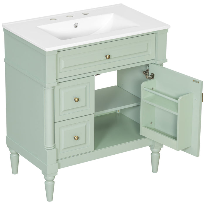 Modern Bathroom Vanity With Sink, Freestanding Cabinet With Flip Drawer & Adjustable Shelf