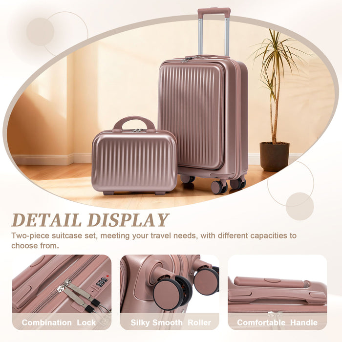 Luggage Set With Cosmetic Case, Combination Lock, Front Opening Design