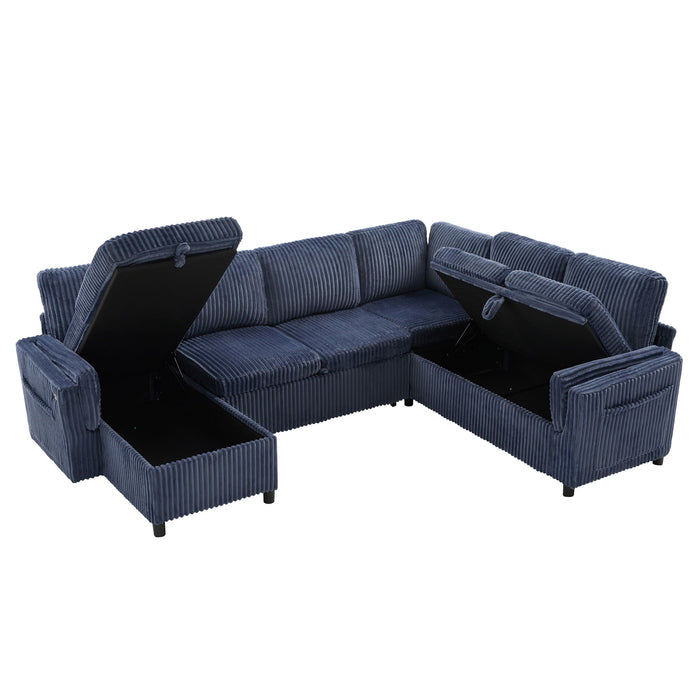 Convertible U-Shaped Sectional Sofa Bed With USB Ports And Storage