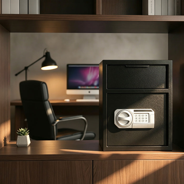 Safe With Drop Slot For Cash Deposits, Multi Scene Safe For Office - Black