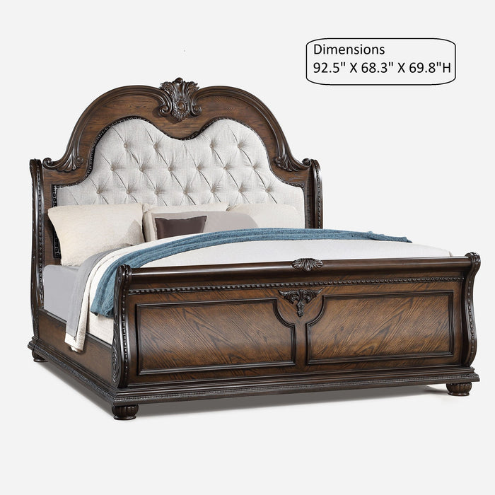 Traditional Style Button Tufted Headboard Sleigh Bed