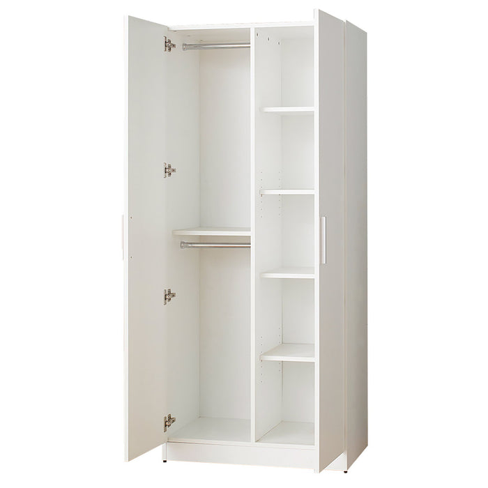 Viviane - Contemporary Wood Closet With Hanging Bars And 5 Shelves - White