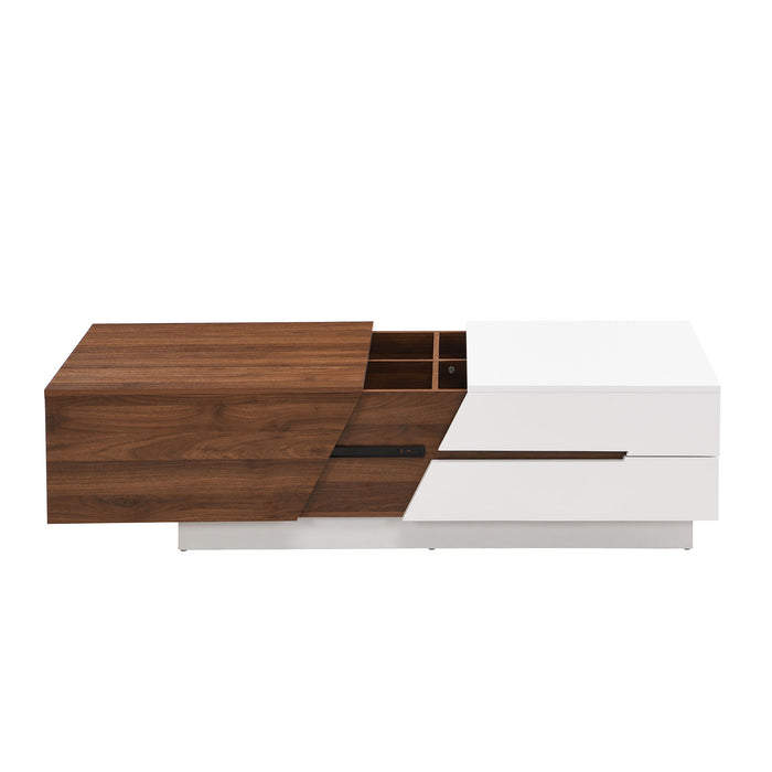 Extendable Sliding Top Coffee Table With Storage, Rectangle Shape - White / Walnut