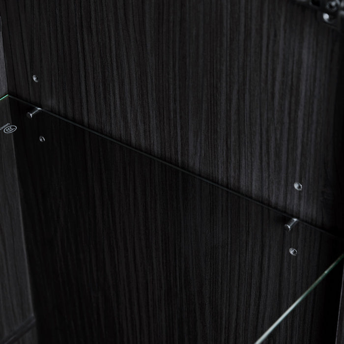 Modern Style Tall Display Cabinet With LED Lighting, Tempered Glass Door, 2 Drawers