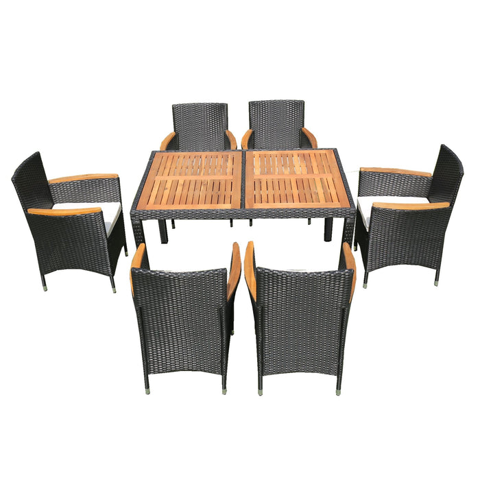 Outdoor Patio Wicker Dining Set With Acacia Wood Top