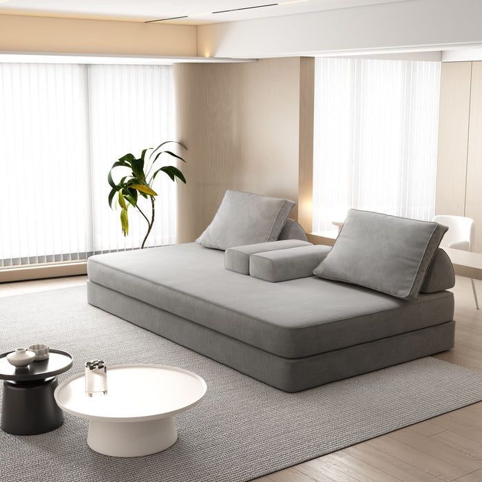 Multifunctional Convertible Sofa Bed With 2 Tumbler Backrests And 2 Pillows, Deep Seat Couch