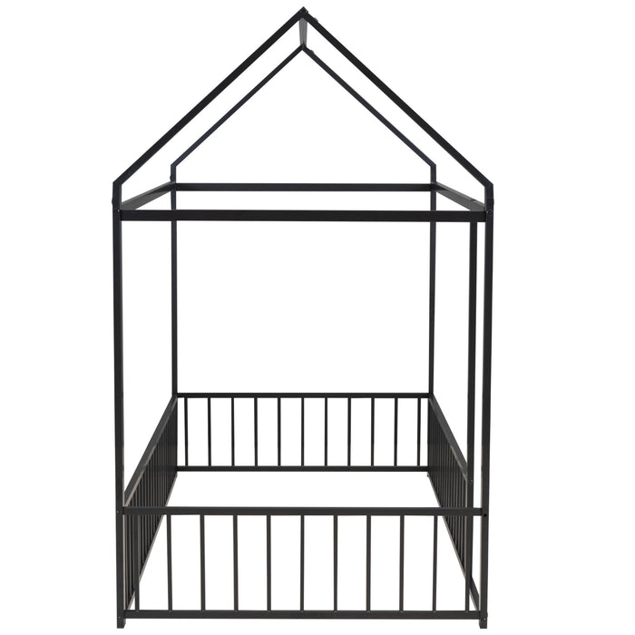 Metal Bed House Bed Frame With Fence