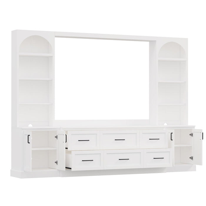 Arched Entertainment Center Wall Unit With 6 Drawers, Large TV Stand With Bookshelves