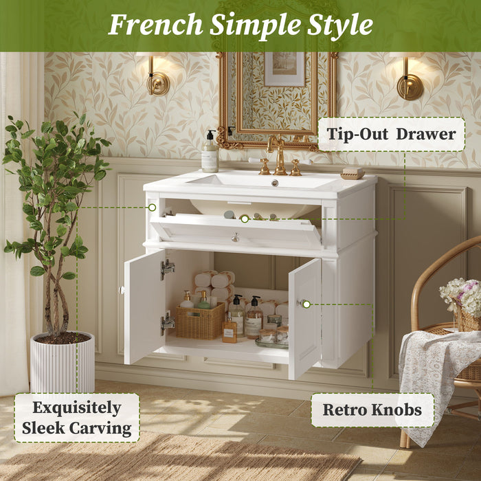 Wall Mounted Bathroom Vanity With Tip Out Drawer And Open Back Design