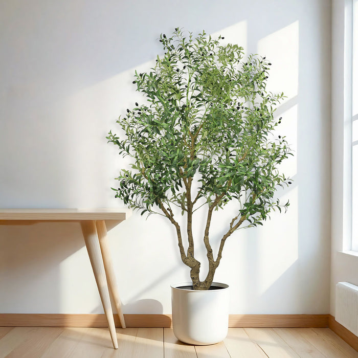 Tall Artificial Olive Tree Large Faux Potted Tree With Natural Trunk And Lifelike Olive Leaves And Fruit - Green