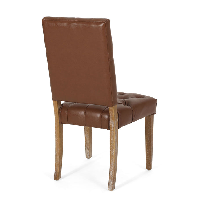 Sophisticated Dining Chair Set With Button Tufting - Light Brown / Weathered Wood