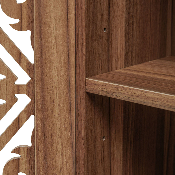 Tall Kitchen Pantry Cabinet With Hollow Carved Doors Adjustable Shelves Versatile Storage Cabinet For Kitchen - Walnut