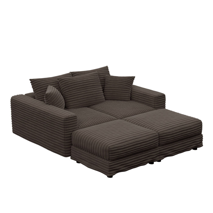 Deep Seat Convertible Sofa With Soft Pillows And Ottomans
