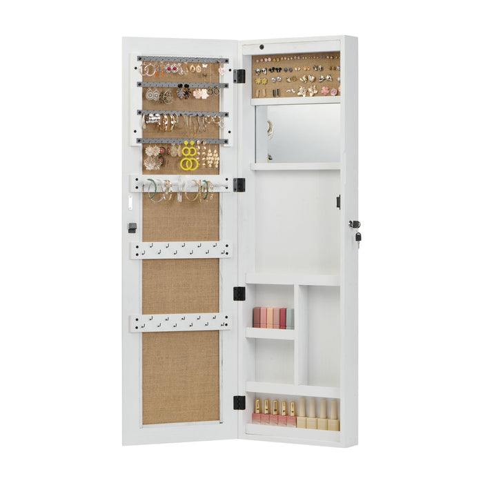 Jewelry Armoire Organizer With Full Length Mirror, Wall Mounted Lockable Cabinet With LED Light