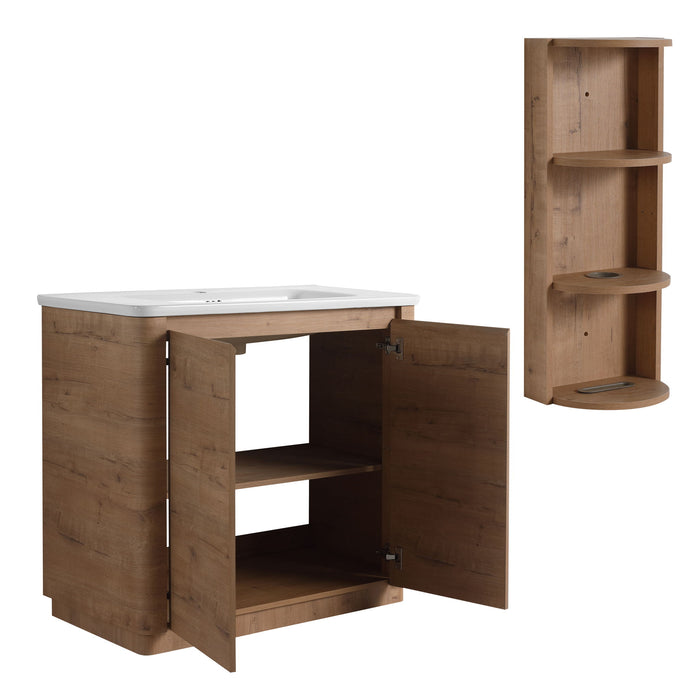 Freestanding Bathroom Vanity With Sink, 2 Soft Close Doors & Storage Rack