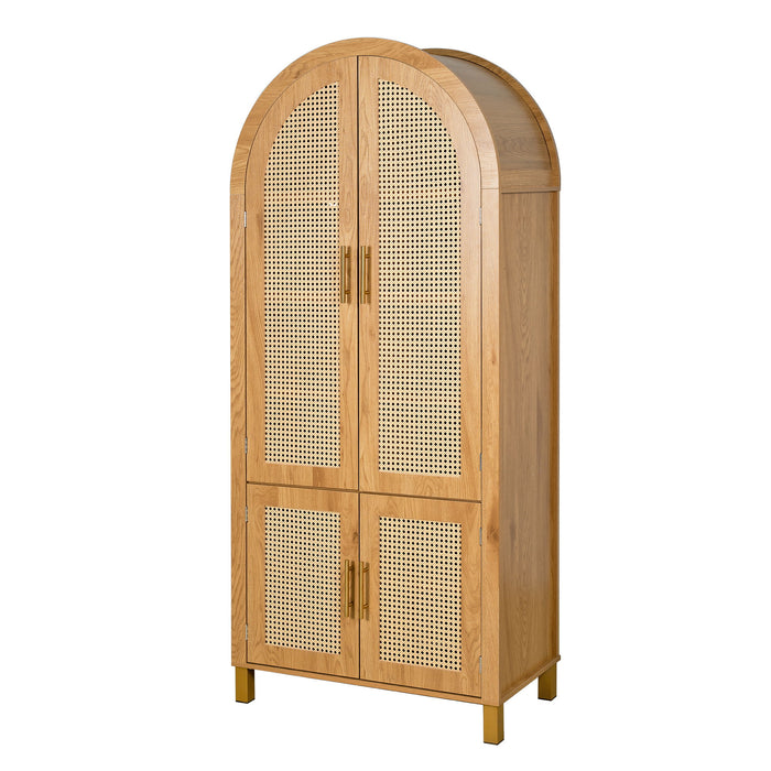 Tall Arched Cabinet With Rattan Doors & Adjustable Shelves