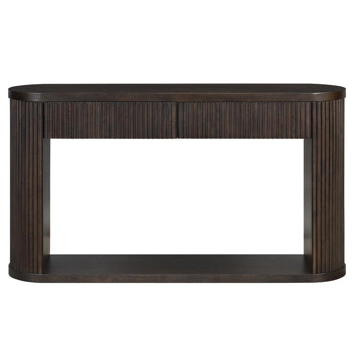 Oval Fluted Console Table With 2 Drawers And Bottom Shelf