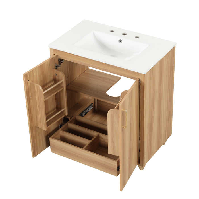 30" Bathroom Vanity With Sink, Cabinet With Doors And Drawer, Rectangular Shape - Natural