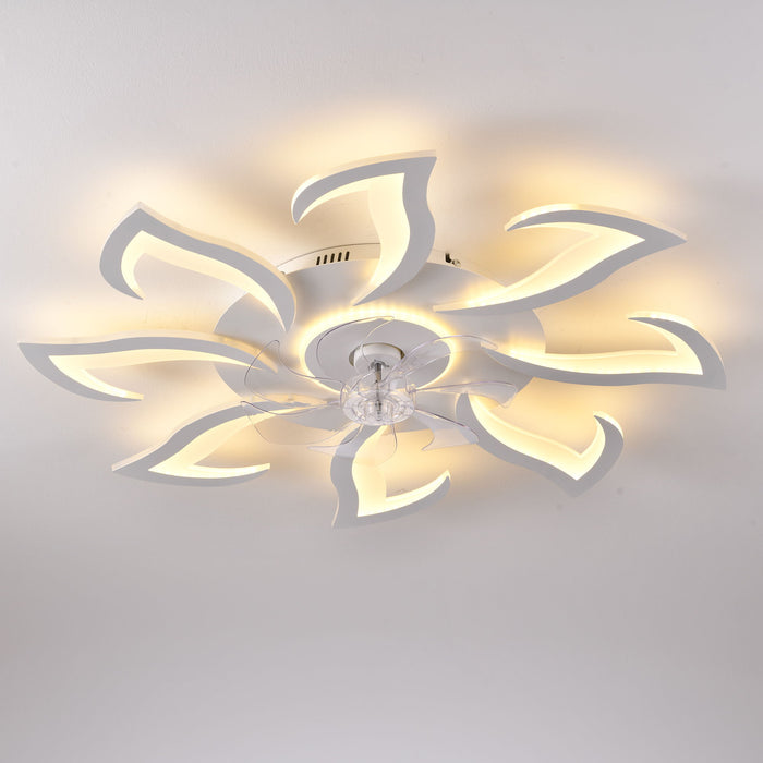 Flower Ceiling Fan With Remote Controlled LED Light, Flush Mount DC Motor Fan