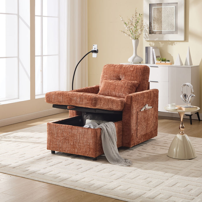 Multifunctional Chenille Recliner Sofa With Storage And Phone Bracket