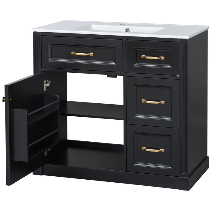 Modern Bathroom Vanity With Sink, 4 Drawers, Soft-Close Door, Adjustable Shelf