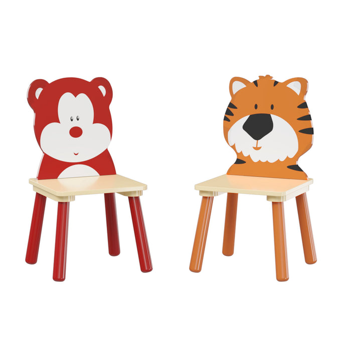 Table And 2 Chairs Set, Activity Play Table Set With Bear & Tiger Design - Natural