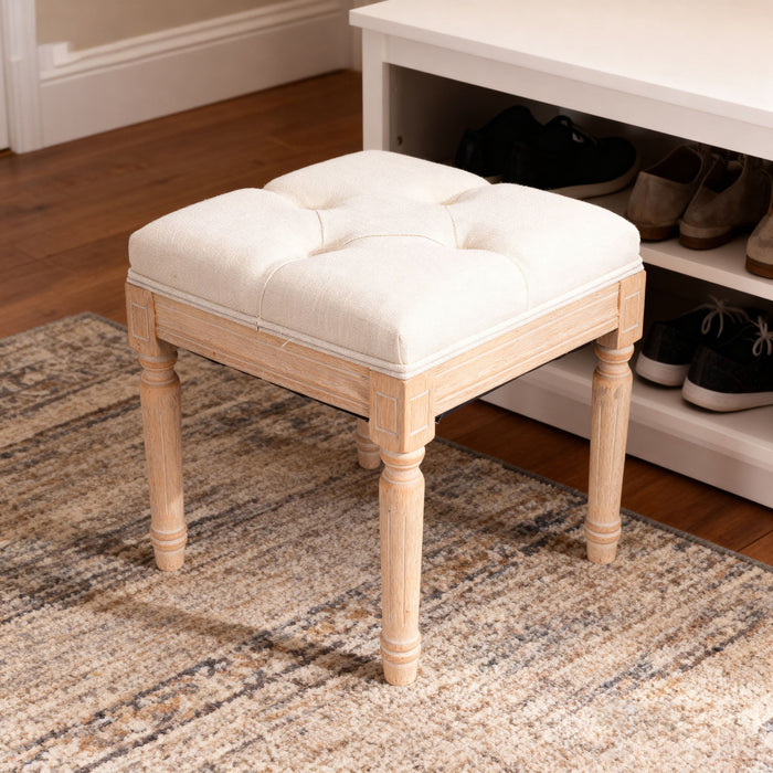 Small Padded Square Ottoman Bench For Living Room - Beige