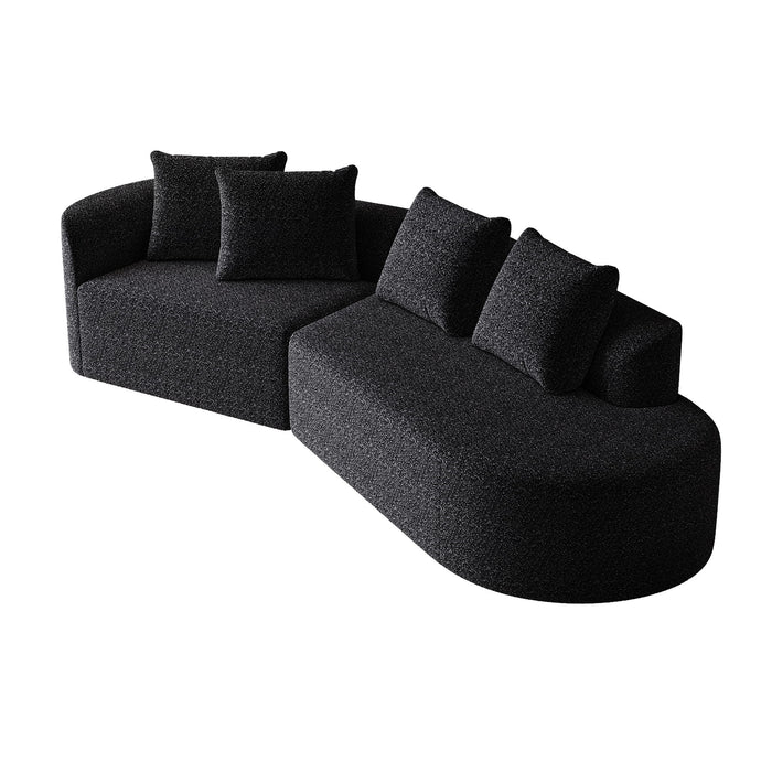 Upholstered Oversized Sectional Sofa, 4 Seater Extra Deep & Wide Curved Cloud Couch With 4 Throw Pillows For Living Room - Black
