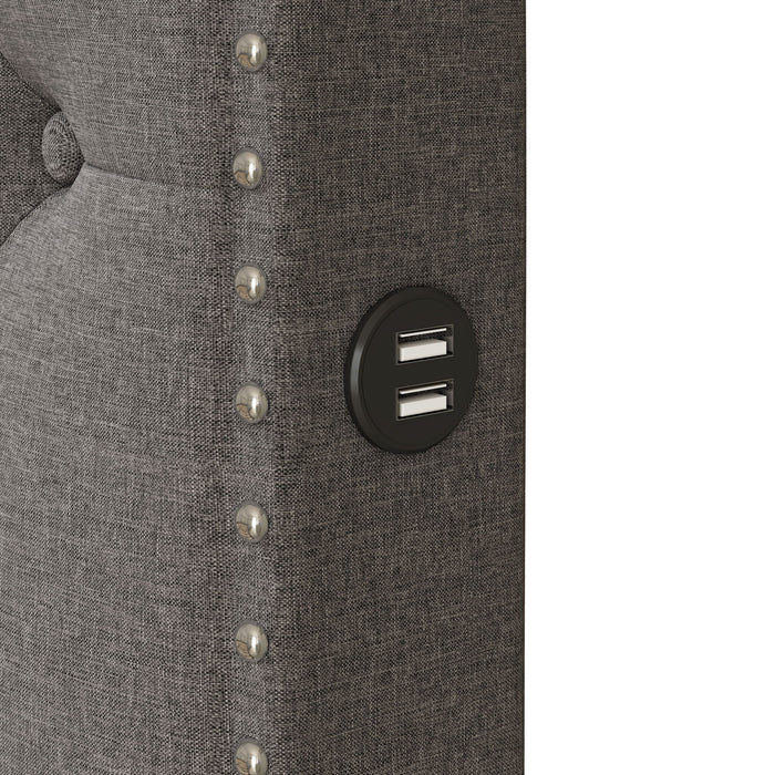 Upholstered Platform Bed With Trundle And 2 Sets Of USB Ports On Each Side, Linen Fabric