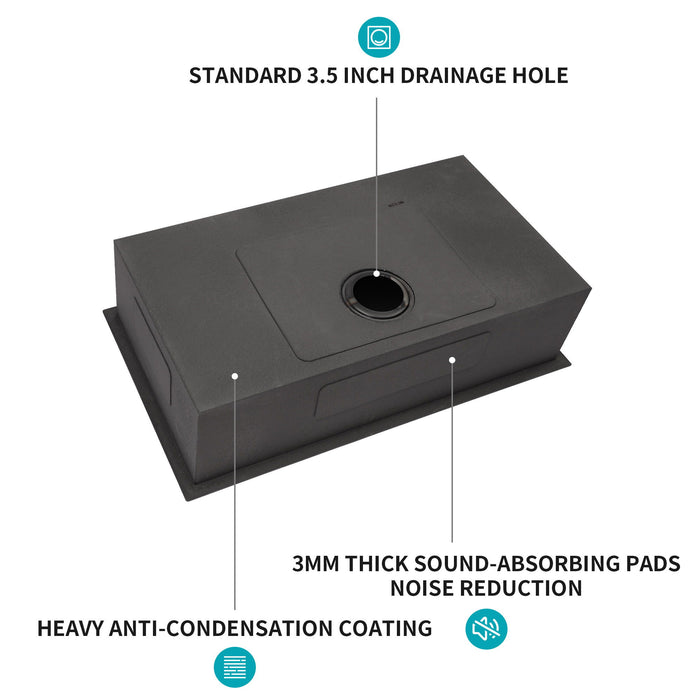 Modern Undermount Stainless Steel Kitchen Sink 16 Gauge, Deep Single Bowl