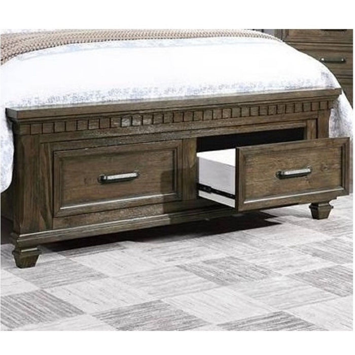 Queen Size Bed With Upholstered Headboard And Footboard Drawers - Brown