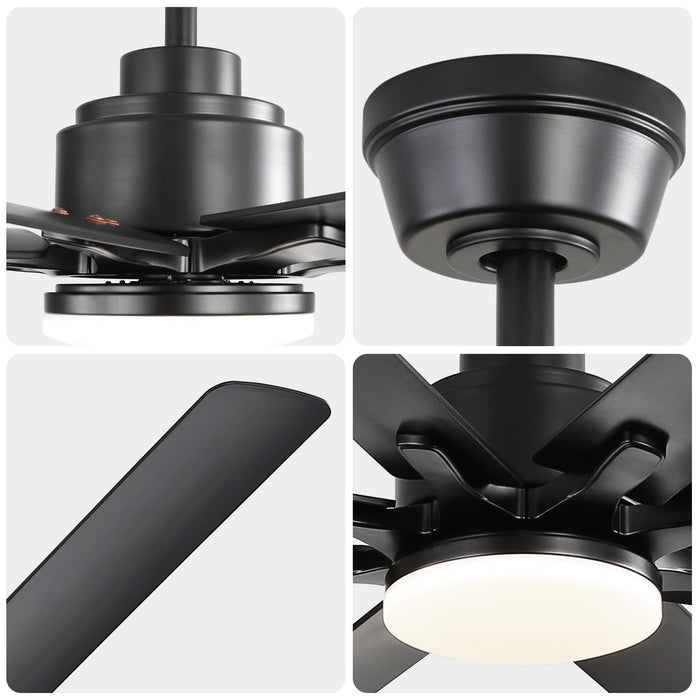 Ceiling Fan With Light 8 Blades, 18W LED 3 Color Dimmable Light, For Living Room & Bedroom - Matte Black